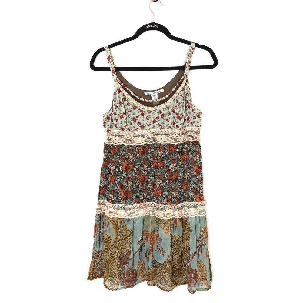 American Rag Women Boho Patchwork Floral Lace Dress Size S Cottage Prairie Indie